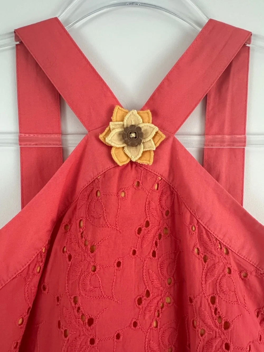 Gymboree Red Eyelet Halter Dress Girls Size 10 Floral Accent Summer Party